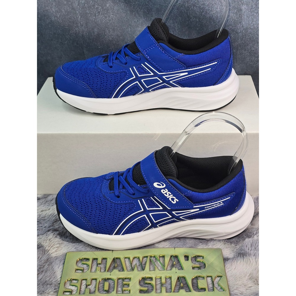 NWOT Asics Contend 9 Athletic Shoes Blue White Hook and Loop Kids Size 2.5